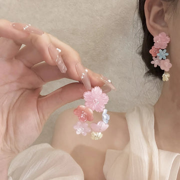 DAIIIBABYYY  -  Colorful Acrylic Flower Stud Earrings Fashionable Dangle Jewelry for Women Girls